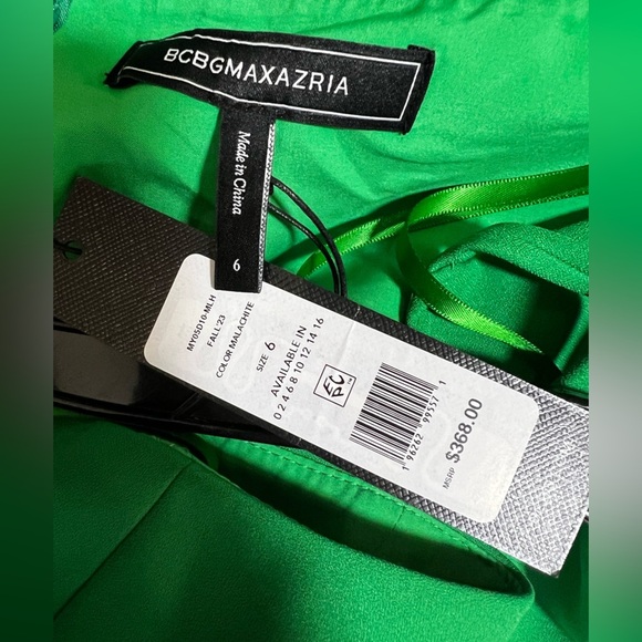 BCBGMAXAZRIA Daphne Peplum Crepe Evening Gown Malachite Green Womens Size 6 - Picture 9 of 9
